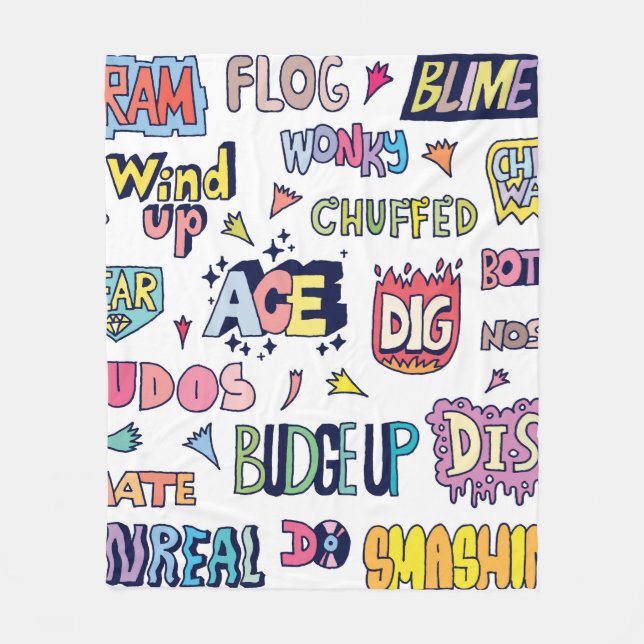 Cobertor De Velo Popular Inglês - Letra Doodle Palavras em gíria (Frente)
