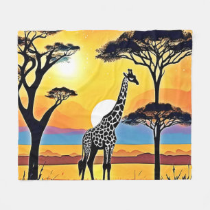Cobertor De Velo Pôr do Sol no Safari: Abraço da Girafa