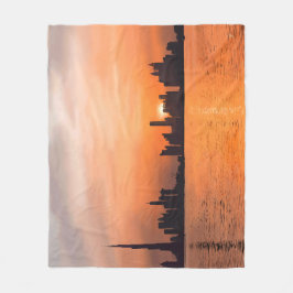 Cobertor De Velo Pôr do sol sobre uma cidade à beira-mar - aquarela