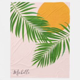 Cobertor De Velo Pôr do Sol Tropical Retro Folhas de Palmeira Nome