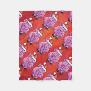 Cobertor De Velo Porco bonito no chapéu do papai noel no vermelho