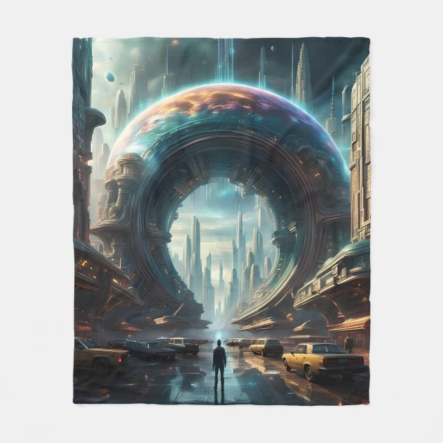 Cobertor De Velo Portal Futurístico do Planeta de Alienígena com Po (Frente)