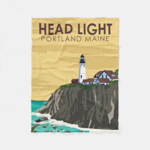 Cobertor De Velo Portland Head Light Maine Vintage Art
