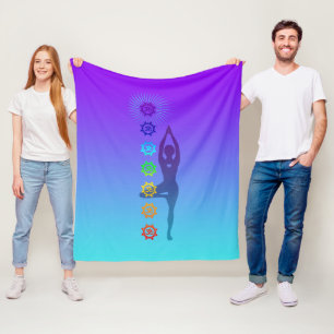 Cobertor De Velo Pose de Árvore de Chakras Roxo e Azul