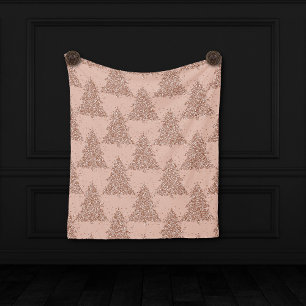 Cobertor De Velo Posh Tree Pattern Natal Glamoroso Rosa Dourado