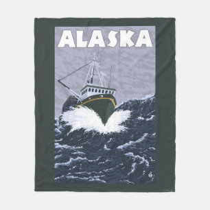 Cobertor De Velo Poster das viagens vintage do barco de AlaskaCrab