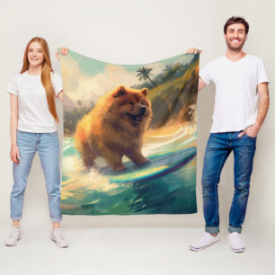 Cobertor De Velo Praia de Chow Chow Pintura de Surfe