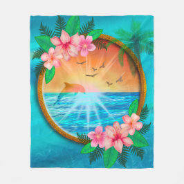 Cobertor De Velo Praia de Verão Pássaros oceânicos voam no céu e mi