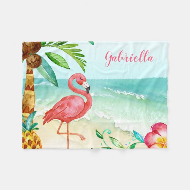 Cobertor De Velo Praia Tropical Flamingo Personalizada (Frente (Horizontal))