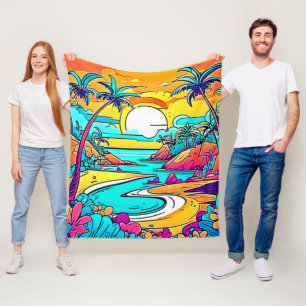 Cobertor De Velo Praia Tropical Sunset Vibrante