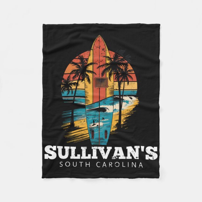 Cobertor De Velo Prancha de surf retrô de Sullivan's South Carolina (Frente)