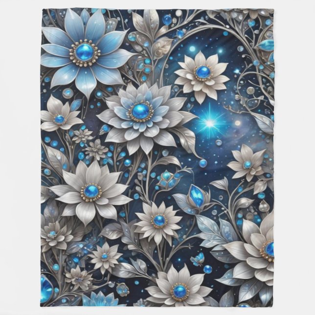 Cobertor De Velo Prata e Floral Azul (Frente)