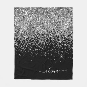 Cobertor De Velo Prata Preto Glitter Brilho Monograma Nome