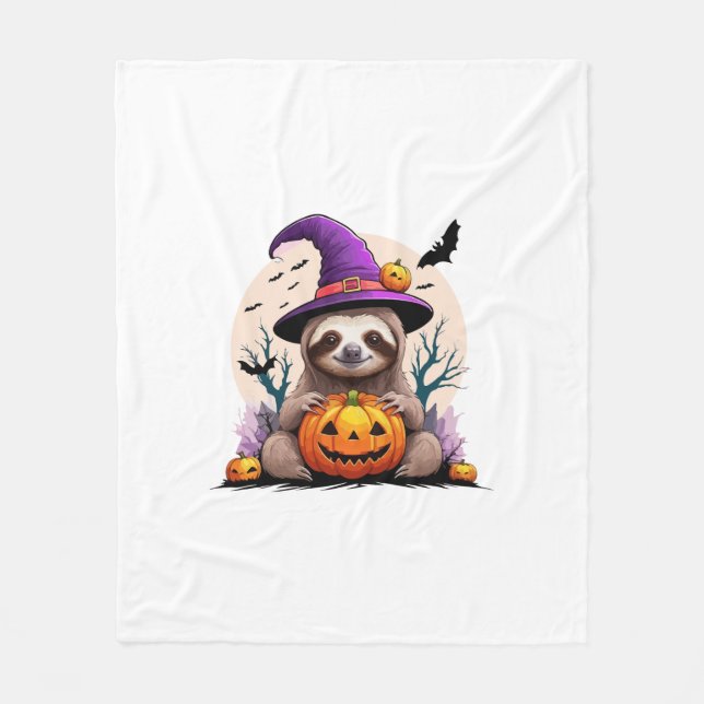 Cobertor De Velo Preguiça de Chapéu Rosa Halloween (Frente)