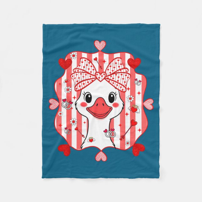 Cobertor De Velo Preppy Cute Goose Coquette Bow Valentine's Day Wom (Frente)