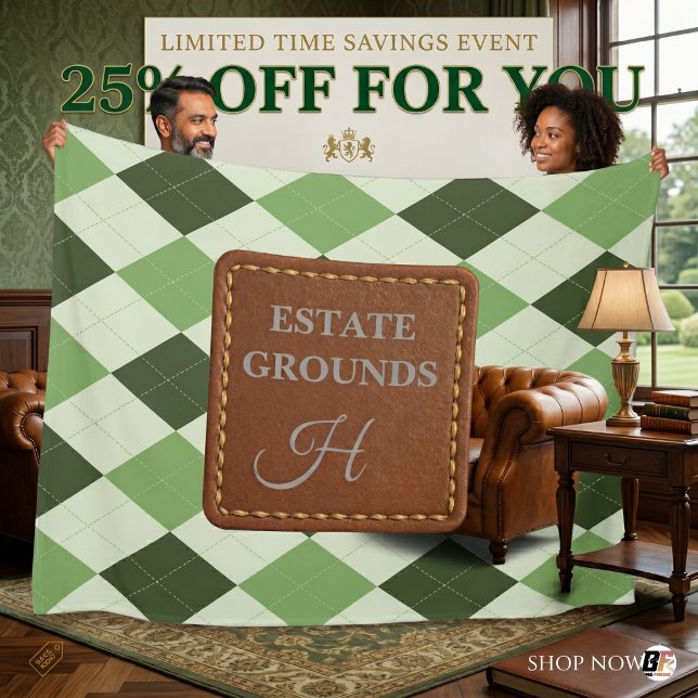 Cobertor De Velo Preppy Verde Argyle Faux Couro Monograma (#houseparty)