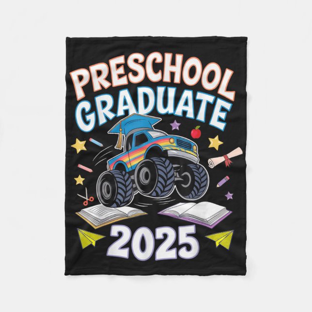 Cobertor De Velo Preschool Graduation 2025 Monster Truck Graduate  (Frente)