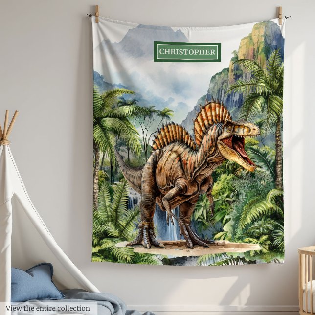 Cobertor De Velo Presente Antiquado de Boys em Aberto Personalizado (Antique Dinosaur Personalized Blanket for Boys Gift)