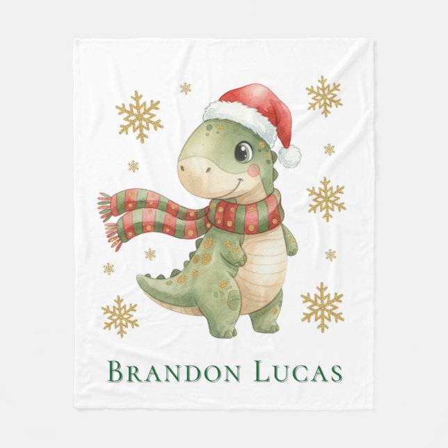 Cobertor De Velo Presente de Aniversário de Dinossauro de Natal (Frente)