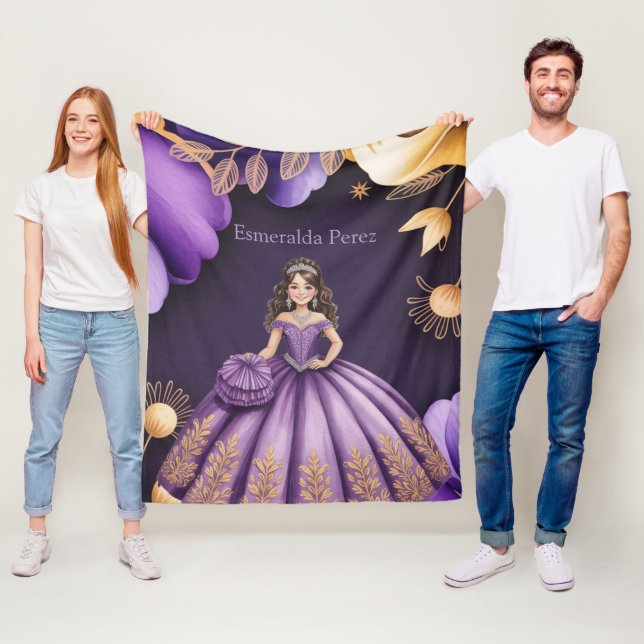 Cobertor De Velo Presente de Arte para Menina Roxo Elegante Quincea (In Situ)