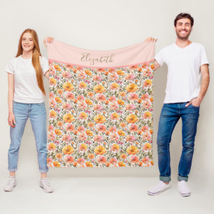 Cobertor De Velo Presente de Flores Silvestres Laranja Amarelo Rosa