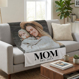 Cobertor De Velo Presente de Foto com Tipografia Preta da Mamãe
