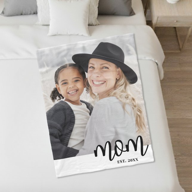 Cobertor De Velo Presente de Foto de Script Estabelecido Pela Mãe (Mom Established Script Photo Gift Fleece Blanket )