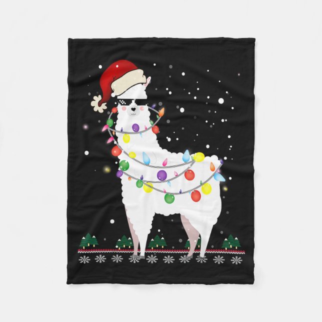 Cobertor De Velo Presente de Natal Llama Chapéu do Papai Noel Árvor (Frente)