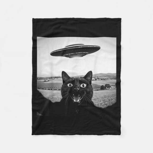 Cobertor De Velo Presente Divertido de Gato Preto Selfie Ufo Alien  (Frente)