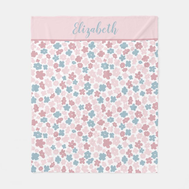 Cobertor De Velo Presente moderno boêmio floral rosa azul Monograma (Frente)