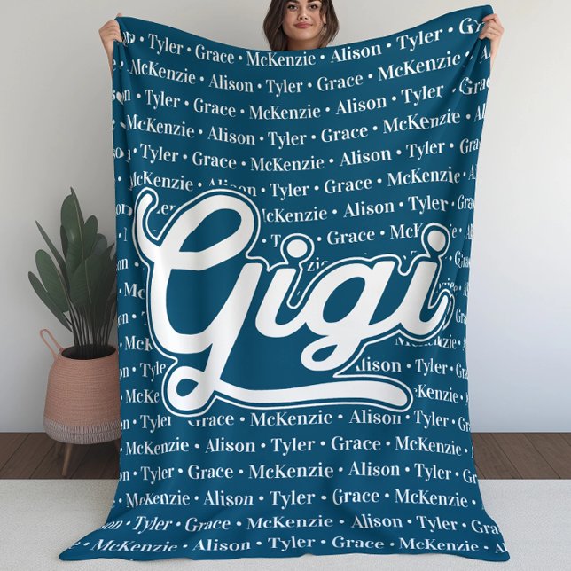 Cobertor De Velo Presente para Gigi com nomes de netos (Gift For Gigi with Grandchildren Names Fleece Blanket (L))
