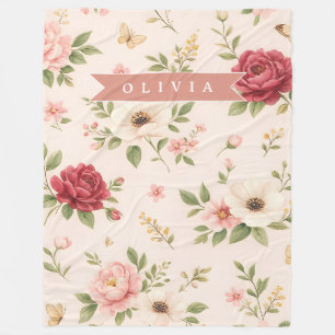 Cobertor De Velo Presente Personalizado com Nome Floral Romântico V