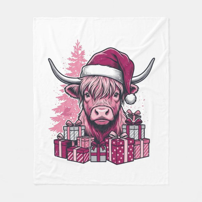 Cobertor De Velo Presentes de Natal da Vaca de Terras Altas Rosa Ar (Frente)