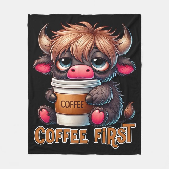 Cobertor De Velo Presentes para Amantes de Café Primeiro Café (Frente)