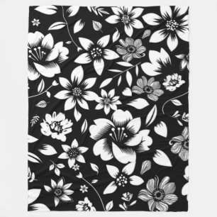 Cobertor De Velo Preto Branco Folhas Florais Modernas Soprando