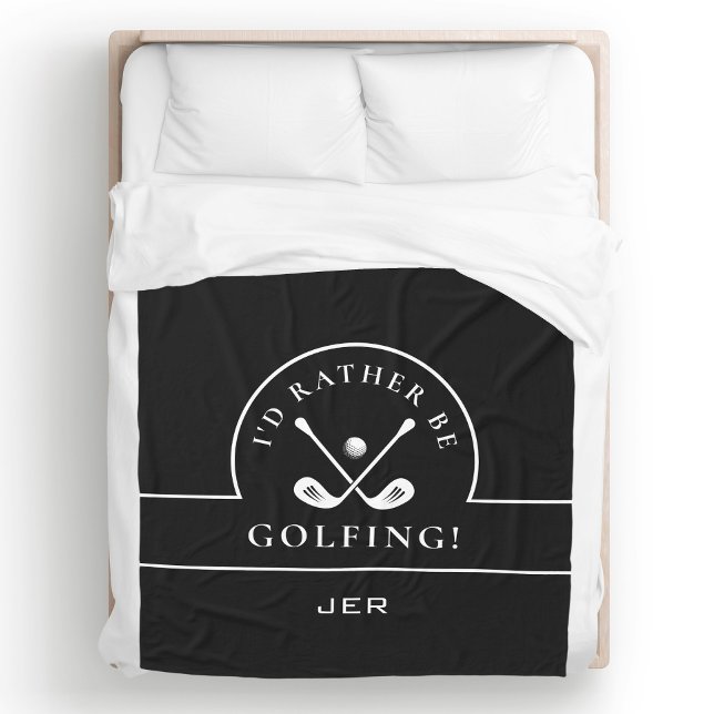 Cobertor De Velo Preto e Branco Eu Preferiria Estar Jogando Golfe M (Black & White I'd Rather Be Golfing Monogrammed Fleece Blanket Unique Custom Gift For Golfers)