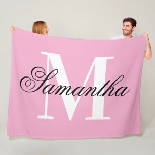 Cobertor De Velo Preto e Branco Grande Monograma Rosa