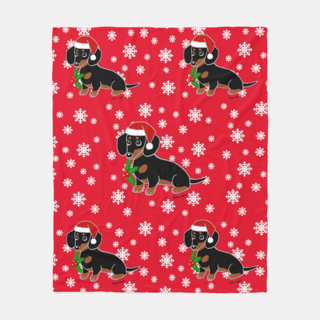 Cobertor De Velo Preto e papai noel do Dachshund de Tan (Frente)