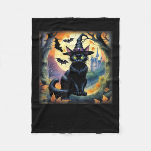 Cobertor De Velo Preto Gato de Bruxa de Chapéu Inteiro de Halloween