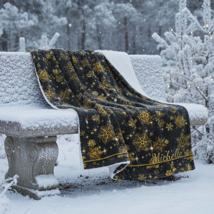 Cobertor De Velo Prettiest Snowflakes Padrão Dourado/Black ID846