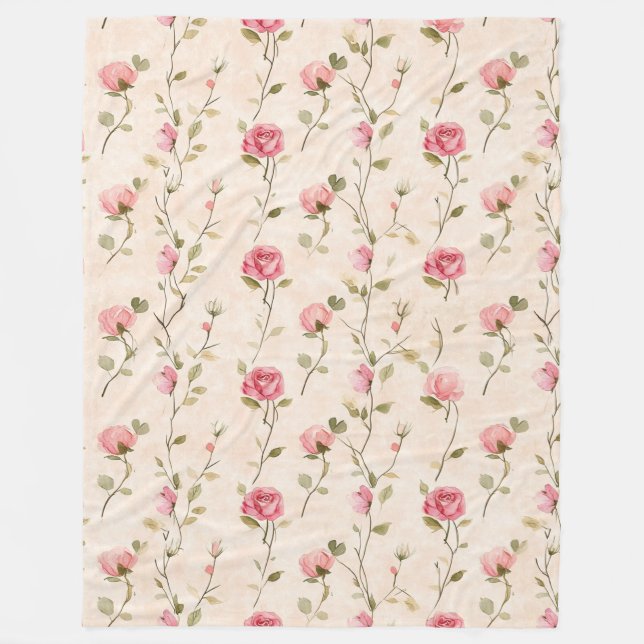 Cobertor De Velo Pretty Pink Cream Roses Floral (Frente)