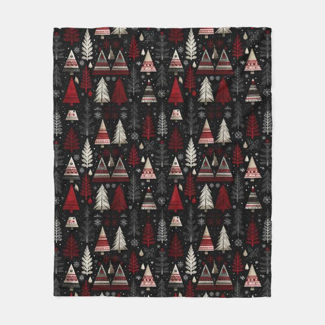Cobertor De Velo Pretty Red, Black White Christmas Trees (Frente)