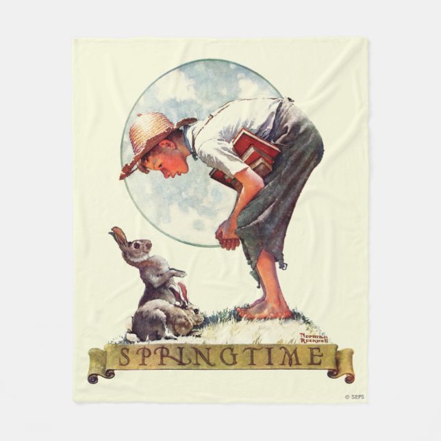 Cobertor De Velo Primavera, menino 1935 com coelho (Frente)