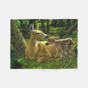 Cobertor De Velo Primavera Whitetail Fawn e Madre Deer