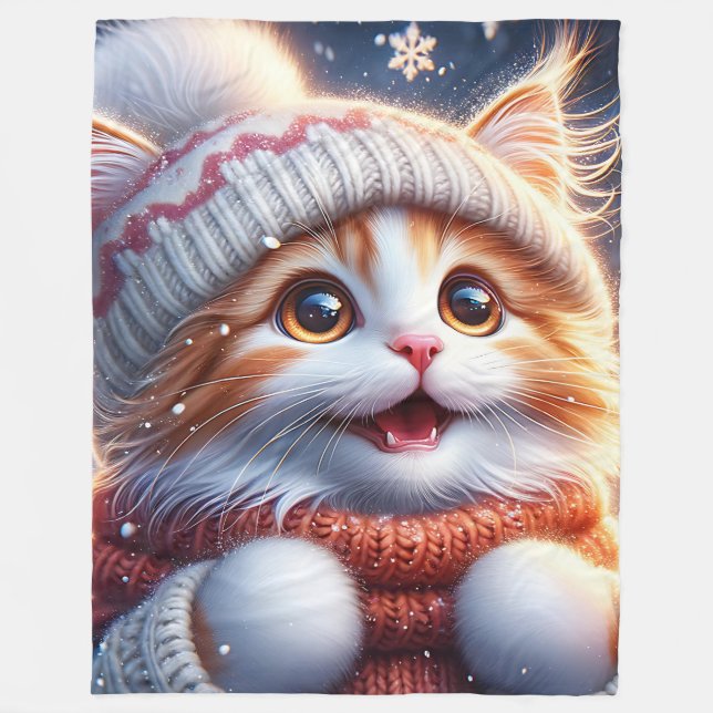Cobertor De Velo "Primeira queda de neve de Ginger Kitten" (Frente)