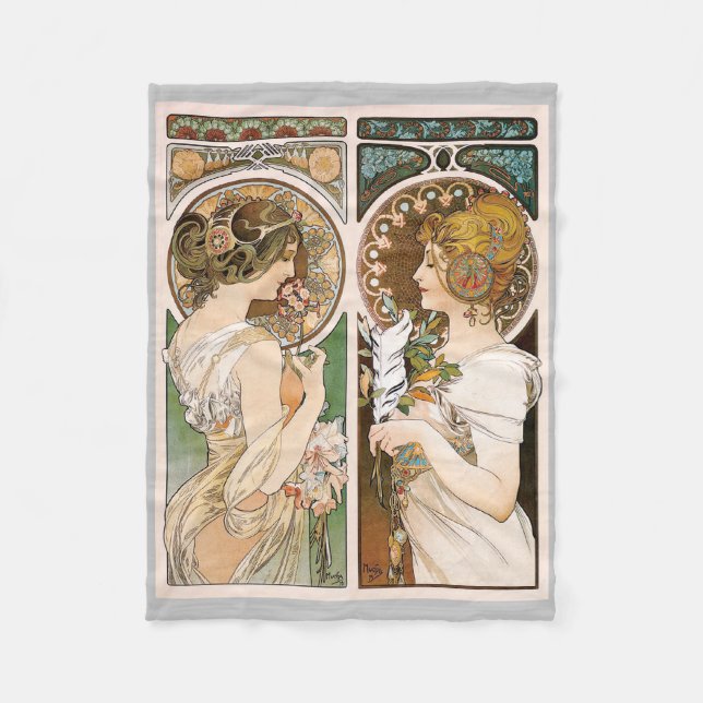 Cobertor De Velo Primroses e Penas, Mucha (Frente)