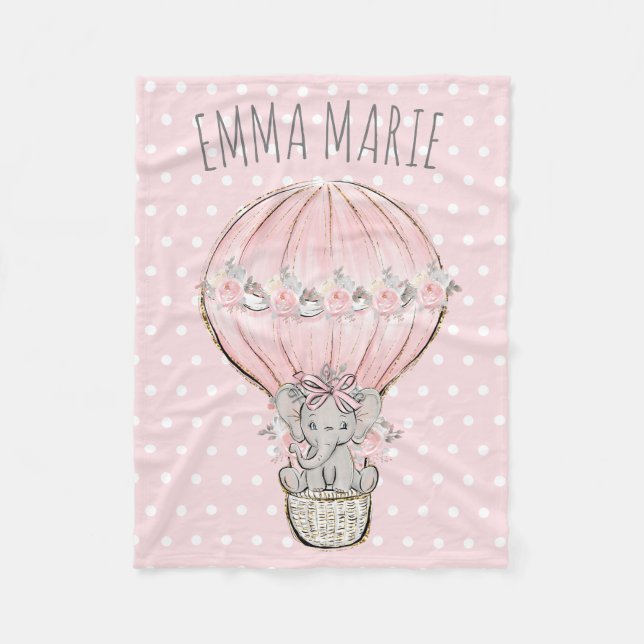 Cobertor De Velo Princesa Elefante Balão de Ar Quente Rosa Bebê Men (Frente)