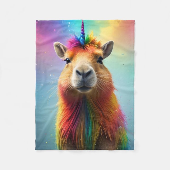 Cobertor De Velo Prismhorn: O Rainbow Capybaraicorn, (Frente)