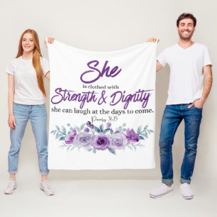 Cobertor De Velo Provérbios 31:25 Força e Dignidade da Flor Roxo