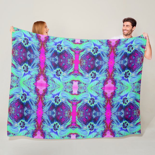 Cobertor De Velo Psicodélico Verde e Padrão de Hibisco Azul (In Situ)